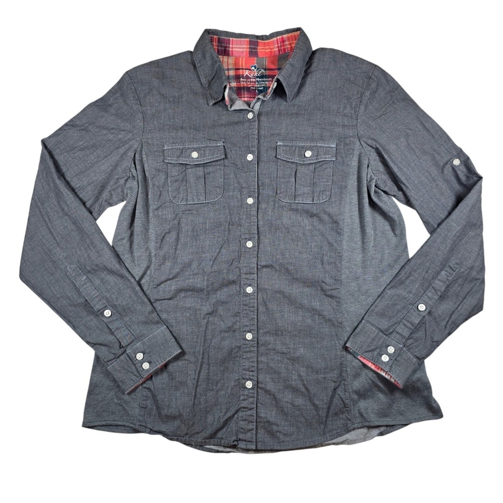 Kuhl Kiley Hiking Outdoor UPF50 Flip Cuff Gray L/S Button Up Shirt Women's Sz L